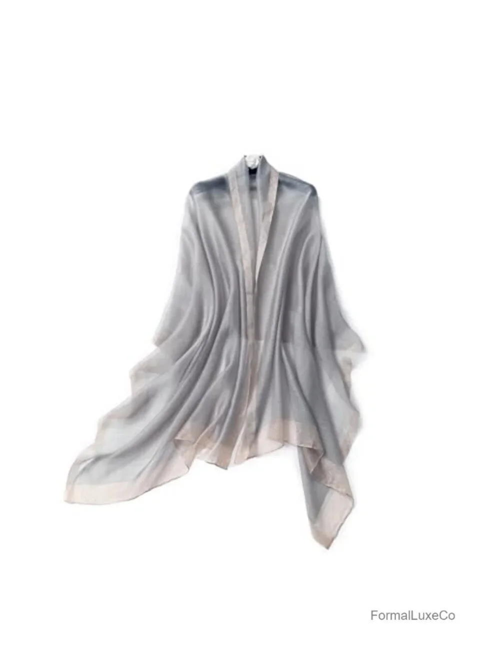 Silk Blend Metallic Trim Shawl Wrap - Elegant Evening Accessory - Gift Ready